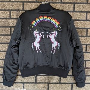 🦄 UNIF Make Believe Unicorn Rainbow satin Bomber Jacket M GUC